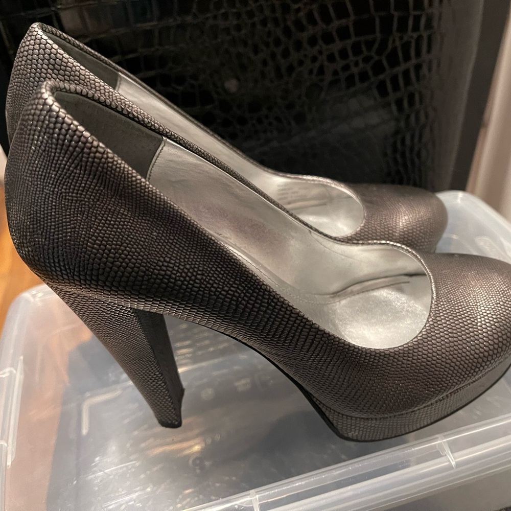 Calvin Klein Gray High Heeled Pumps with Textured Finish